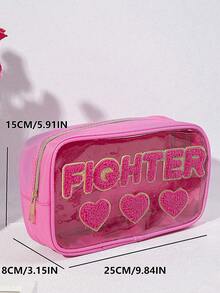 1pc Minimalist Mother's Day Embroidered Letter PVC Semi-Transparent Cosmetic Bag, Toiletry Pouch, Suitable For Travel, Holiday, Gift - Hot Pink - View 11