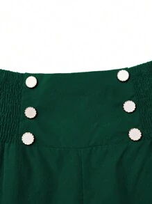 Celure 大尺碼女用寬鬆雙排扣闊腿褲 - 墨綠色 - 查看 5