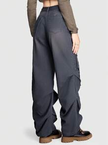 ROMWE Hippie Eo cao Chân thẳng Cargo Phong cách Quần jean - Xám - Xem 2