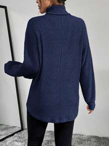 SHEIN Essnce High Collar Batwing Sleeve T-Shirt - Blue - View 2