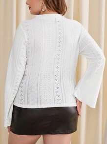 SHEIN Privé Plus Size Long Sleeve Flare T-shirt - White - View 2