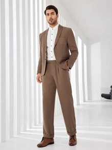 Manfinity VCAY Men's Woven Lapel Blazer - Brown - View 3