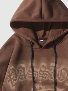 Goth 男士帶字母和骷髏印花的連帽運動衫 - 咖啡棕 - 查看 5