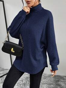 SHEIN Essnce High Collar Batwing Sleeve T-Shirt - Blue - View 1