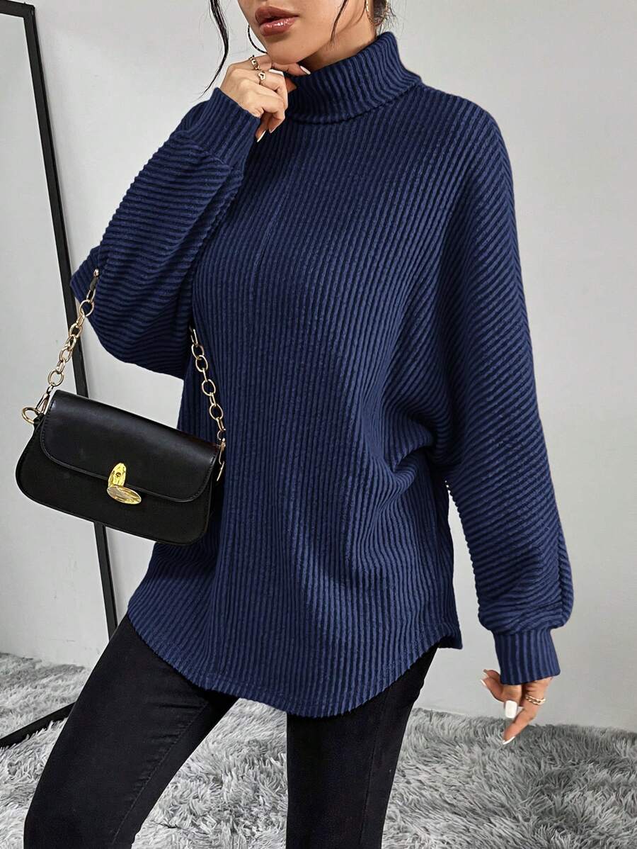 SHEIN Essnce High Collar Batwing Sleeve T-Shirt - Blue - View 1