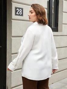 SHEIN Essnce Women'S Plus Size Belted Shirt - White - View 2