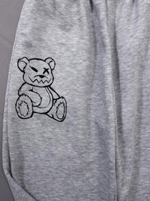 SHEIN Teen Boy Casual Loose Bear Pattern Hooded Sweatshirt And Sweatpants Set - Multicolor - View 3