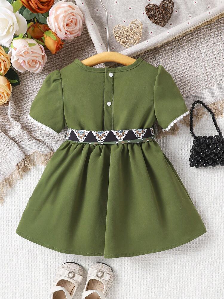Baby Girl New Summer Fashion Splicing Geometric Print Casual Simple Short-Sleeved Dress Suitable For Vacation
