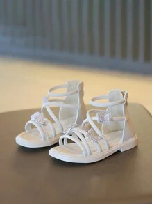 Girls' White Bow-Decorated Roman Sandals, Fashionable And Versatile - Beige - View 1