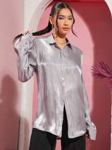 SWAVVY 1件男士長袖編織休閒襯衫 - 灰色 - 查看 3