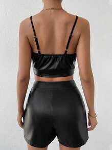 SHEIN Unity Women'S Slim-Fit Pu Leather 2-Piece Set - Black - View 2