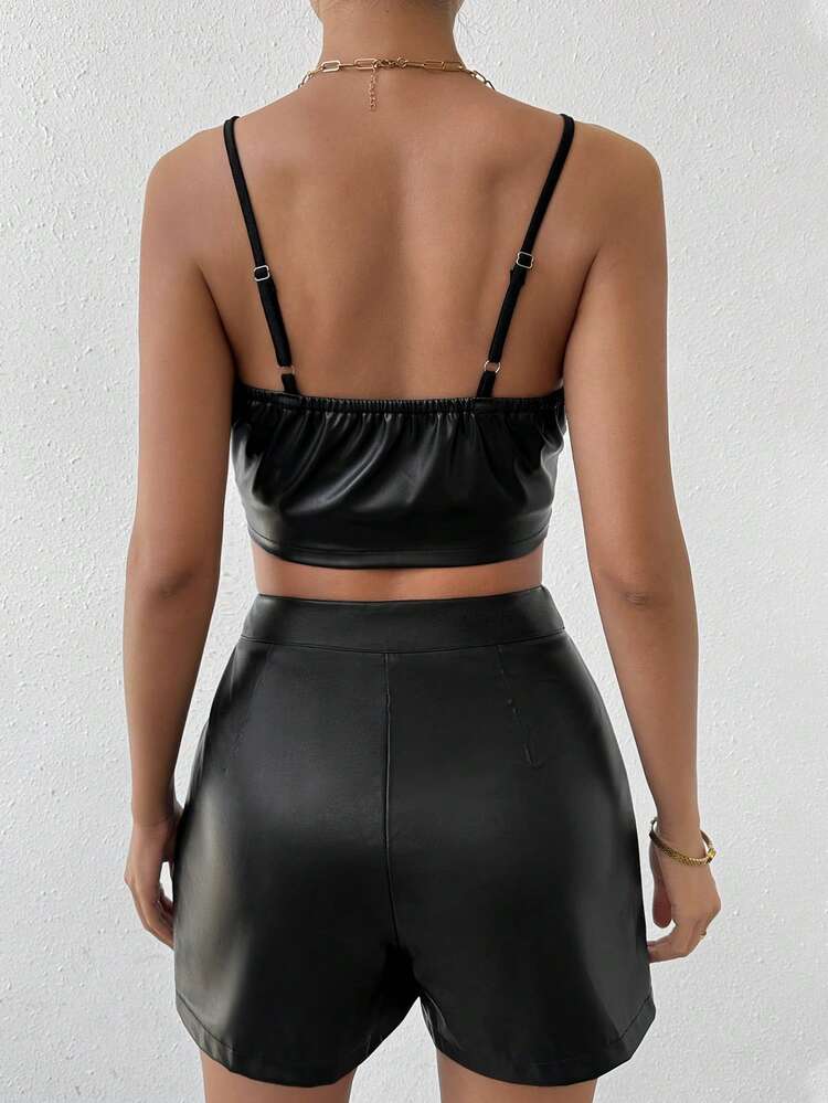 Women'S Slim-Fit Pu Leather 2-Piece Set