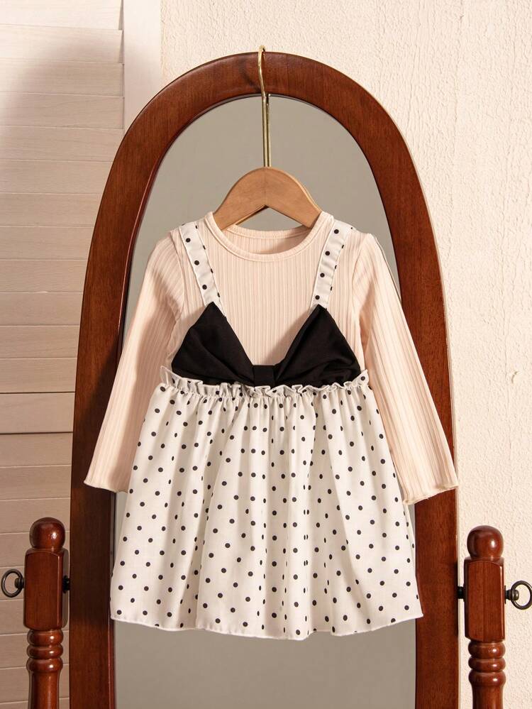 Baby Girls' Color Block Polka Dot Printed Patchwork Dress