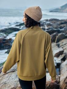 In My Nature Women's Raglan Long Sleeve Outdoor Sweatshirt With Letter Embroidery Design - Coffee Brown - View 2