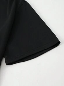 Men's Funny Printed Short Sleeve Drop Shoulder T-Shirt - Black - View 4