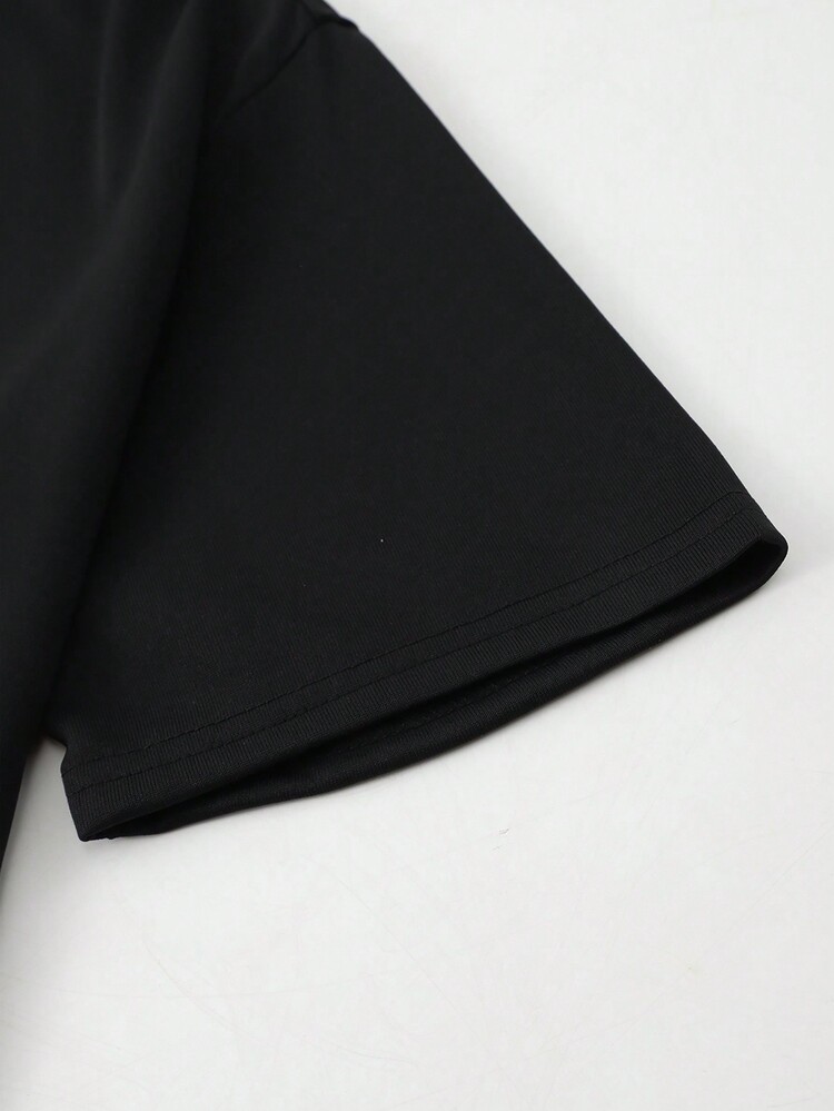 Men's Funny Printed Short Sleeve Drop Shoulder T-Shirt - Black - View 4