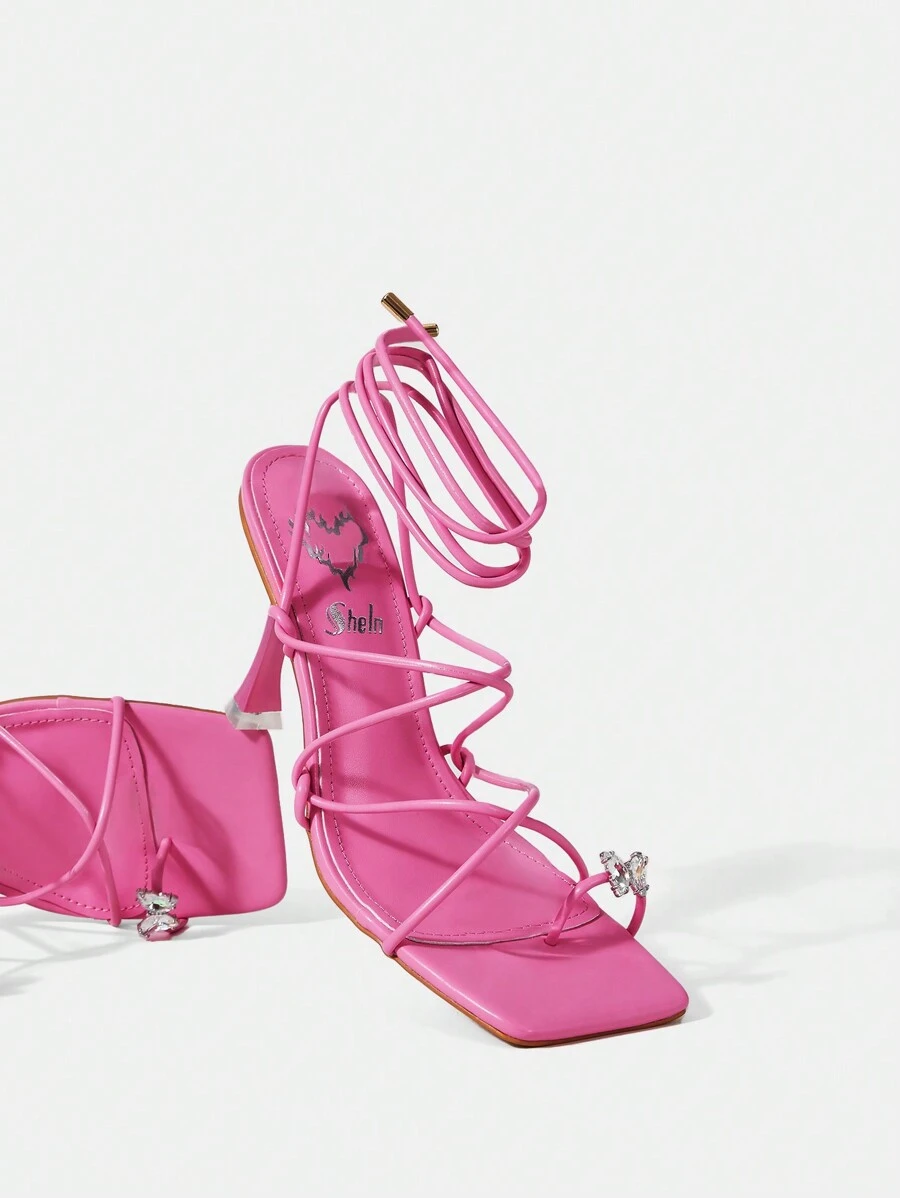SheIn ICON 女士高跟涼鞋 - 粉色 - 查看 1