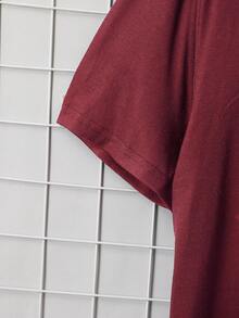 SHEIN 男童肖像字母图案短袖T恤 - 酒紅色 - 查看 3