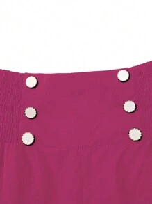 Celure 大尺碼女雙排扣寬鬆長褲 - 玫紅色 - 查看 5