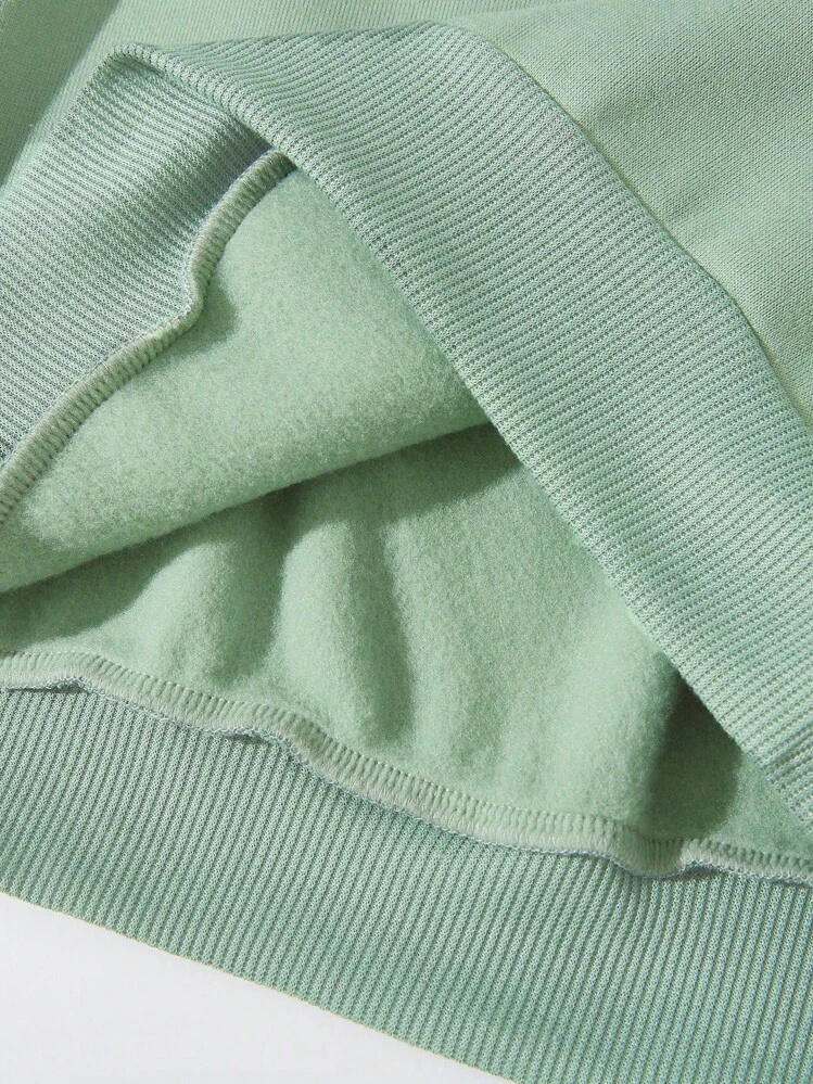 Tween Girl 1 Piece Of Fashionable Casual Letter Printed Fleece Round Neck Sweatshirt - Green - View 5