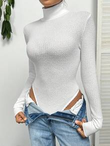 SHEIN Essnce Turtleneck Long Sleeve Bodysuit - White - View 7