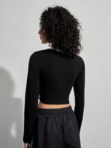 Forever 21 Quý cô Lá thư In Giải trí Thể thao Áo thun - màu đen - Xem 2