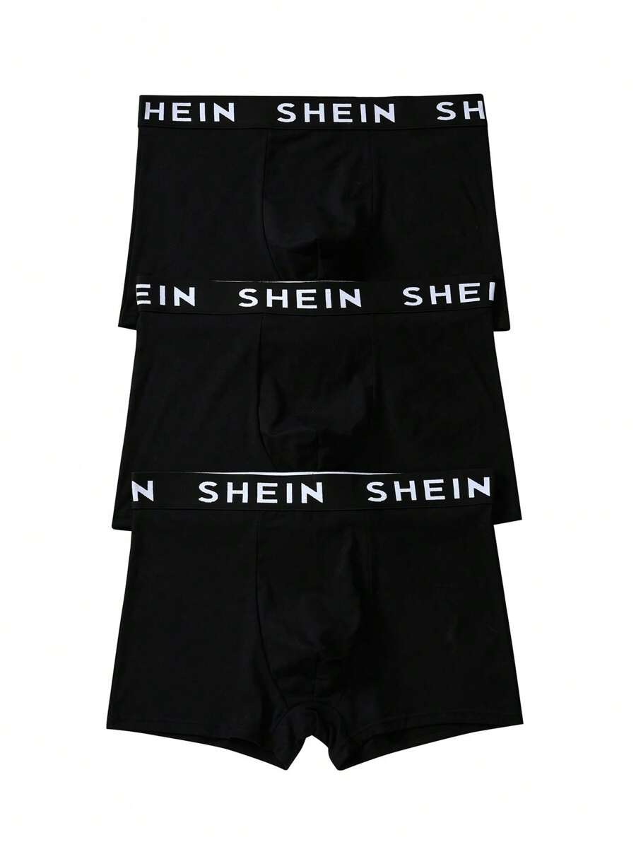 Teen Boy 3pcs Letter Patterned Black Boxer Briefs - Multicolor - View 1
