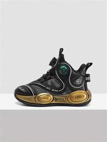 1pair Unisex Youth Basketball Shoes, Four Seasons, Metal And Gold Color, Buckle Closure - Black - View 3