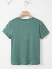 SHEIN LUNE 女標語乳牛印花短袖 T 卹 - 墨綠色 - 查看 2