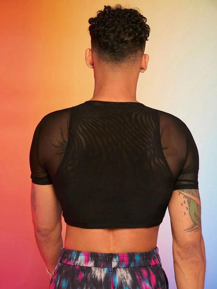 Men'S Jersey Mesh Super Cropped T-Shirt