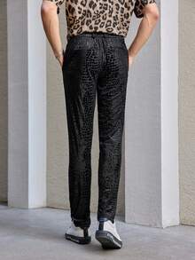 GENTILAND Men'S Crocodile Textured Knit Casual Straight Trousers - Black - View 2