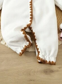 SHEIN 女嬰對比色側邊嵌條袖睡衣連髮帶