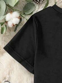 SHEIN 男童标语印花短袖T恤 - 黑色 - 查看 3