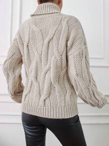 EURMUSE Women's Turtleneck Drop Shoulder Sweater - White - View 3