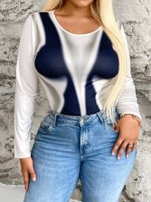 Flirla Kích thước lớn In Đồ họa Tay áo dài Áo liền quần vừa vặn - Nhiều màu - Xem 1