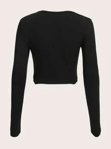 SHEIN EZwear Casual Spider Round Neck Long Sleeve Women's T-Shirt, Spring And Autumn Slim Fit Top Back To School