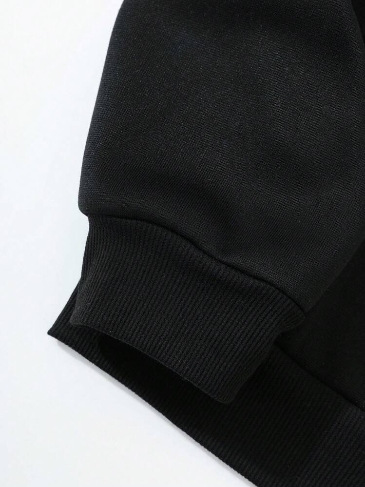 Men'S Angel Pattern Hooded Sweatshirt With Back Print - Black - View 6