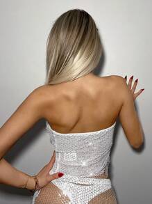 SHEIN ICON Áo quây có viền bất đối xứng sáng bóng dành cho nữ - Bạc - Xem 2