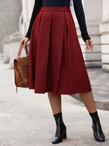 SHEIN Clasi 女式人字紋百褶裙 - 酒紅色 - 查看 4