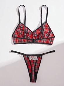 Ladies' Sexy Lace Spliced Grid Pattern Lingerie Set (Valentine'S Day Edition)