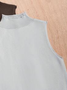 SHEIN Essnce 3pcs/Set Half High Neck Ribbed Knitted Sleeveless Top Combination - Multicolor - View 6
