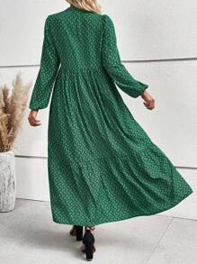 SHEIN LUNE All Over Printed Lantern Sleeves Dress Maxi Women Outfit - Multicolor - View 2