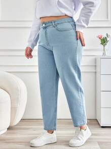 SHEIN Cottnline Women'S Plus Size Tapered Jeans - Light Wash - View 4