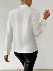 RosyDaze 女式蕾丝拼接褶皱衬衫 - 白色 - 查看 2