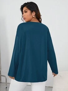 SHEIN Essnce 加大號女士字母圓領t恤 - 水鴨藍 - 查看 2