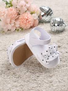 夏季新生儿星星印花防滑凉鞋，带软布鞋底，0-1 岁 - 白色 - 查看 2