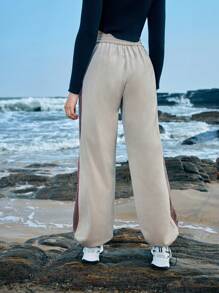 In My Nature Women's Letter Print Drawstring Waist Outdoor Pants - Khaki - View 2