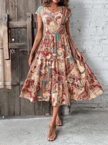 SHEIN Clasi Women's Floral Print Waist Shirred Dress