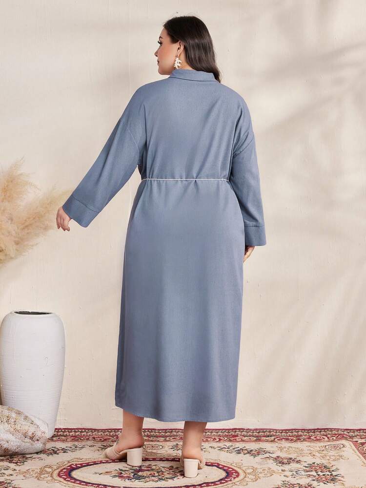 Plus Size Women's Drop Shoulder Long Sleeve Shirt Dress