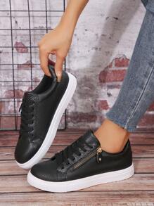 Women's Casual Sports Shoes With Snake Skin & Zipper Decor, Fashionable And Versatile